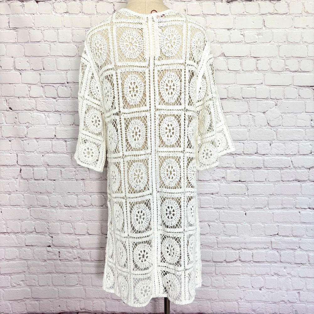 SOLITAIRE 3/4 Sleeve Ivory Boho Crochet Cardigan or Beach Cover-Up--NWT--S - Picture 5 of 15